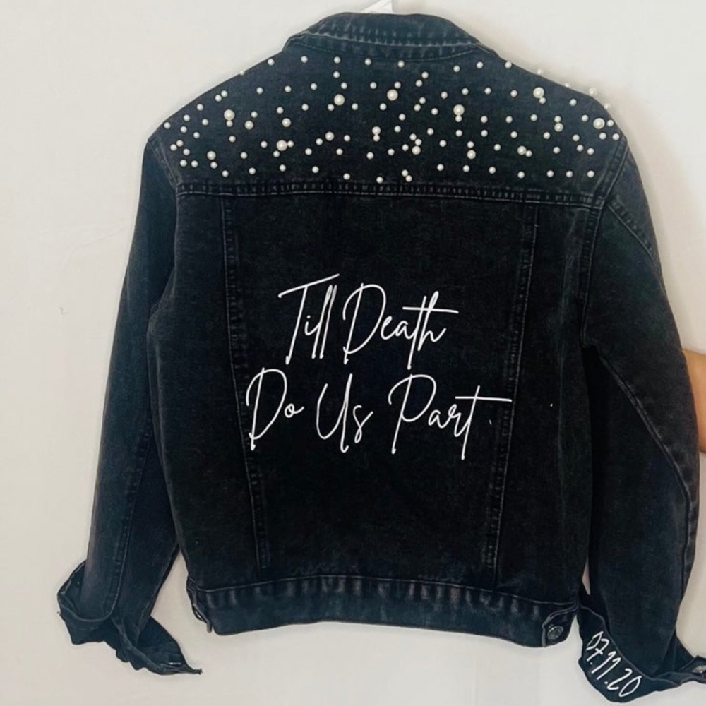 Womens Black Pearl Jean Jacket Large